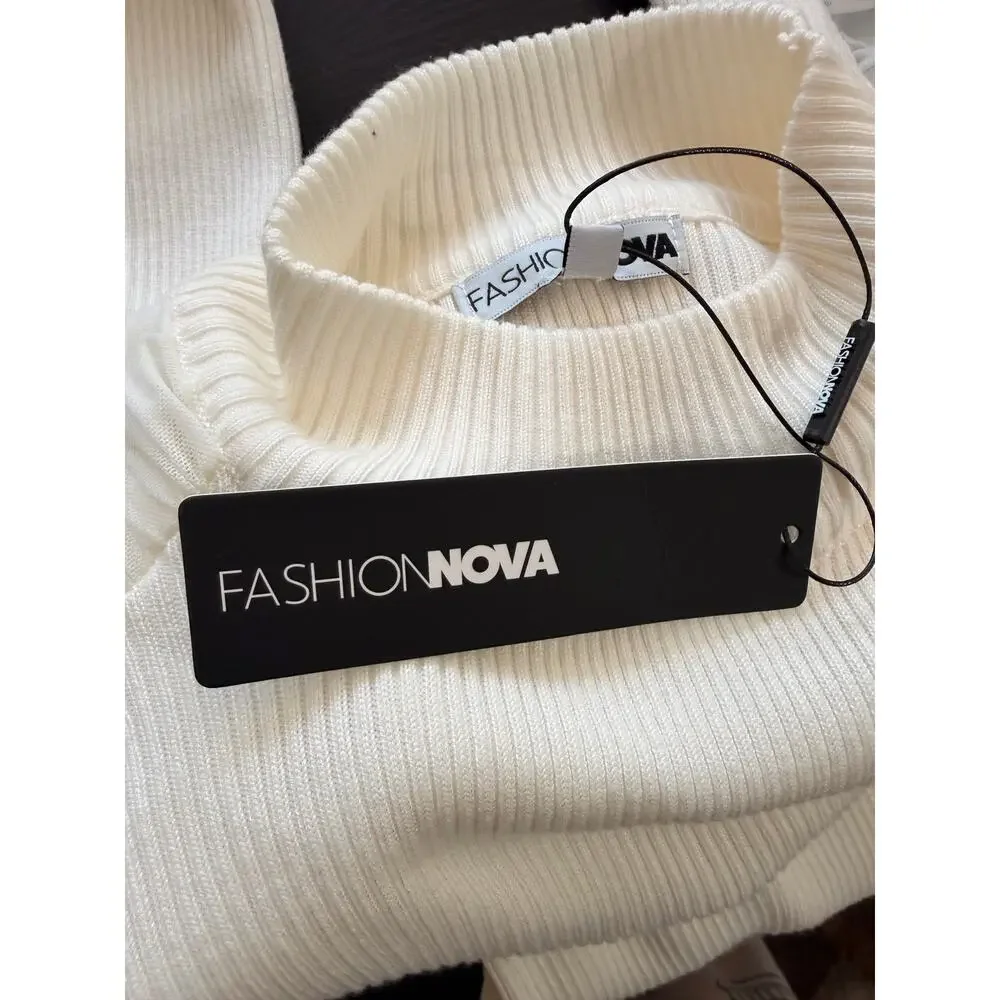 Fashion Nova Laura Ribbed Sweater Midi Dress Ivory Size XL New With Tags - Picture 7 of 10